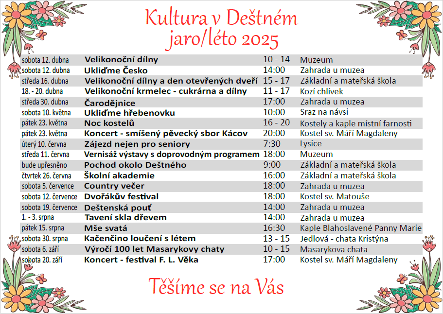 Kultura v Deštném jaro/léto 2025